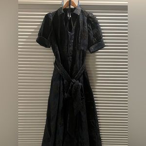 Dark navy and black Rebecca Vallance long evening gown.